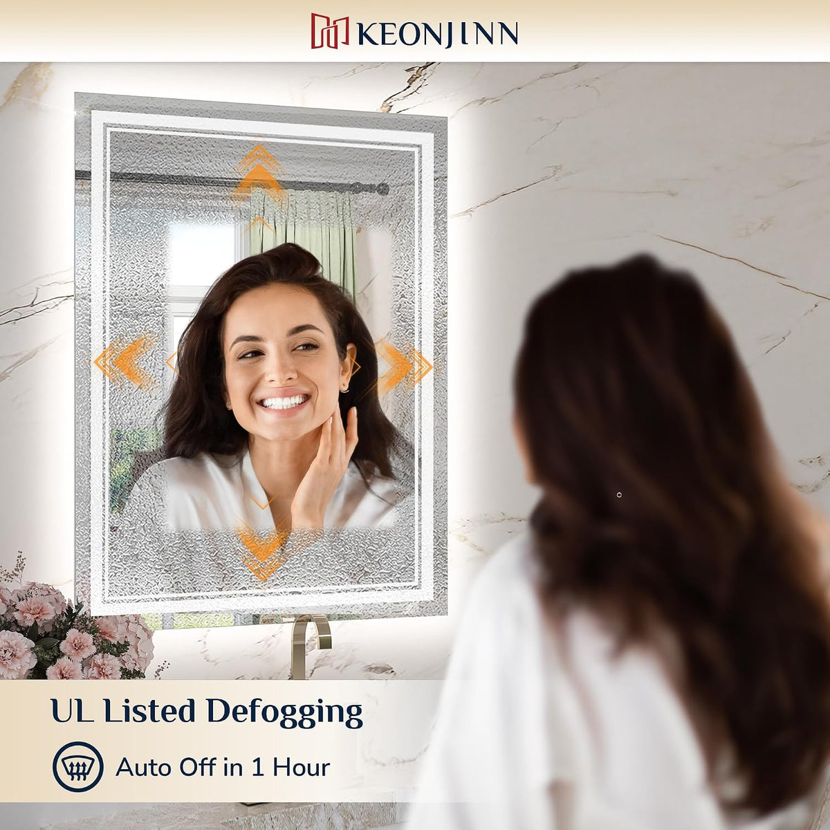 Keonjinn 48" x 30" LED Mirror for Bathroom, Front & Backlit, Te...