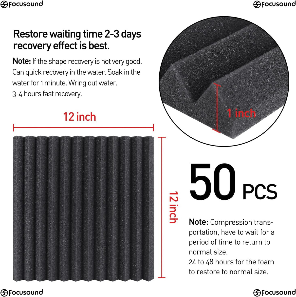 Focusound 50 Pack Acoustic Foam Panels 1" x 12" x 12" Sound Pr...