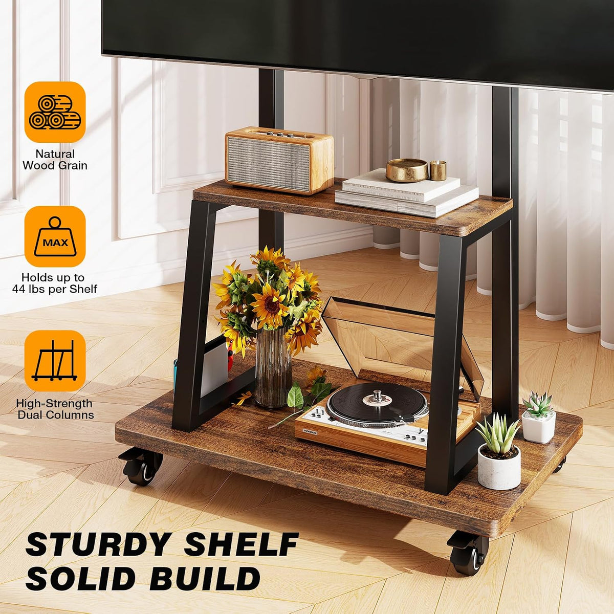 Mobile TV Cart for 37"-75" TVs, Heavy Duty Rolling Stand with Wheels