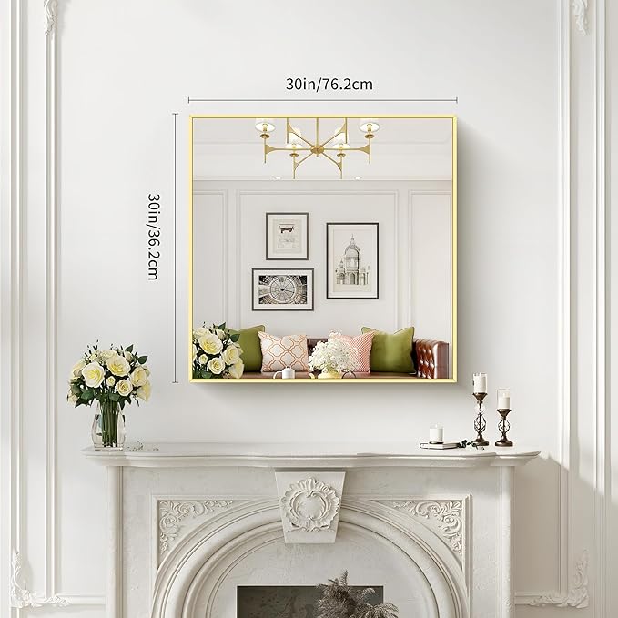 Gold Bathroom Mirror for Wall, 30x30 Inch Rectangle Mirrors