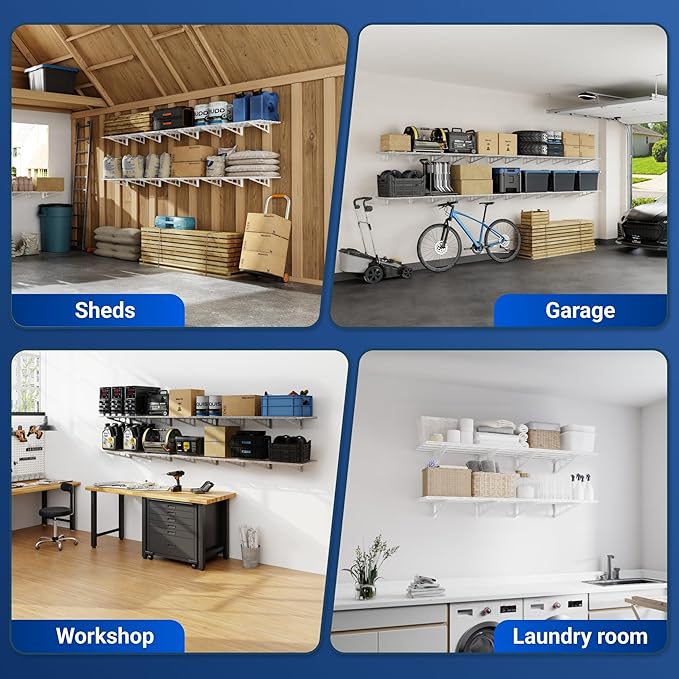 FLEXIMOUNTS 4-Pack 2x4ft 24-inch-by-48-inch Wall Shelf Garage Storage Rack Wall