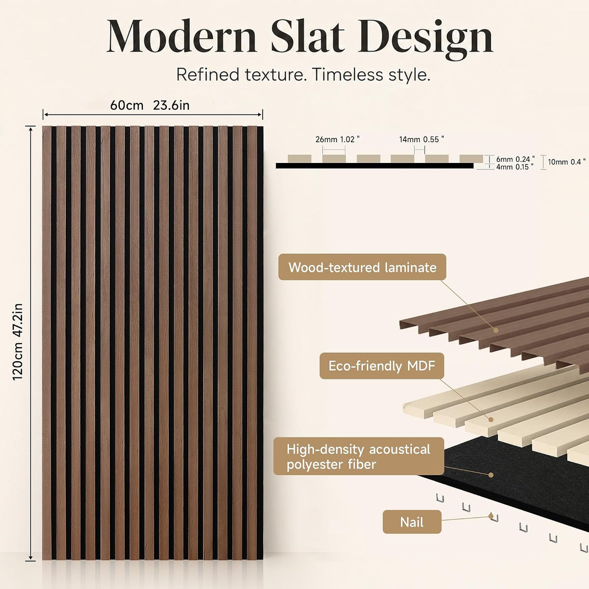 Acoustic Wood Slat Wall Panels, 4-Piece 47.2"x23.6" 31ft², 3D Flute...