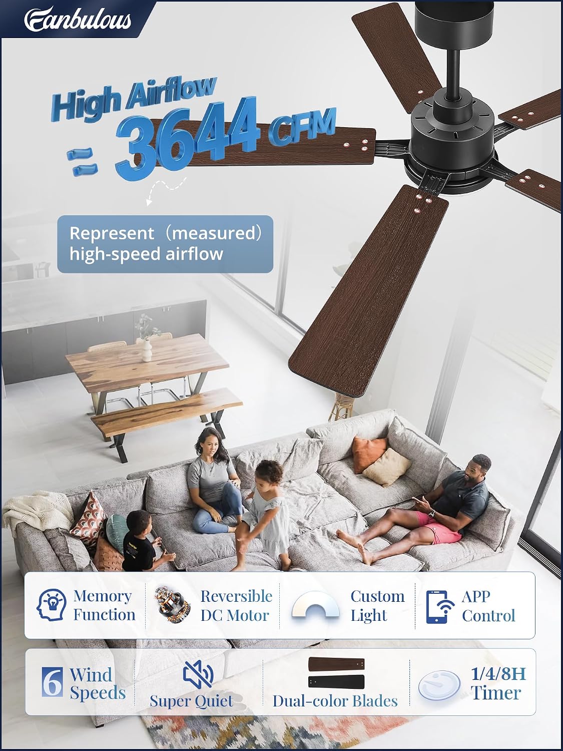 Fanbulous 52 Inch Ceiling Fans with Lights DC Motor, Remote & APP Control