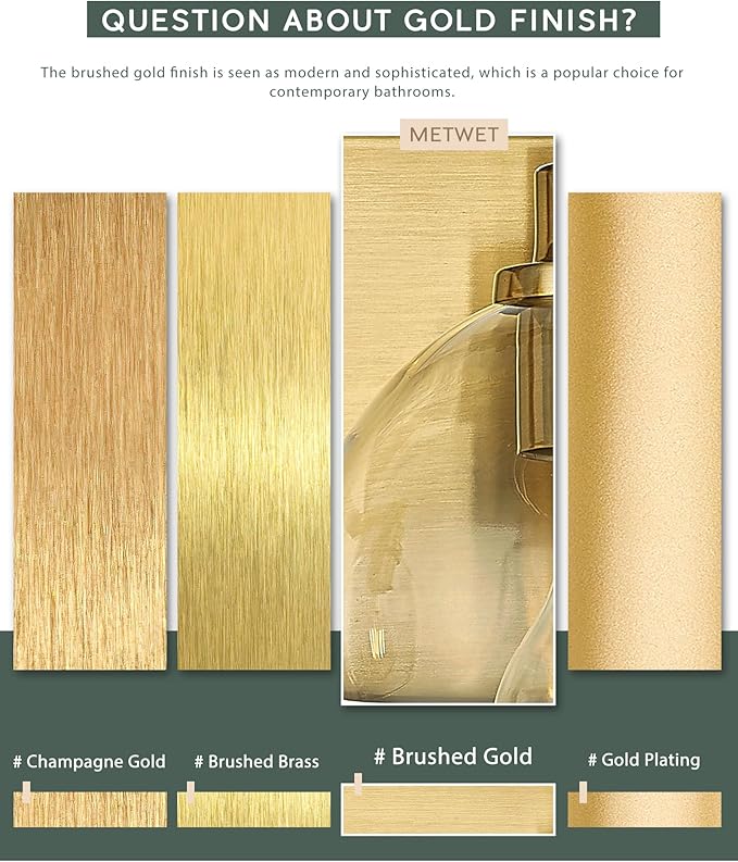 METWET Bathroom Light Fixtures, 4 Light Brushed Gold Vanity Light, 26 Inch