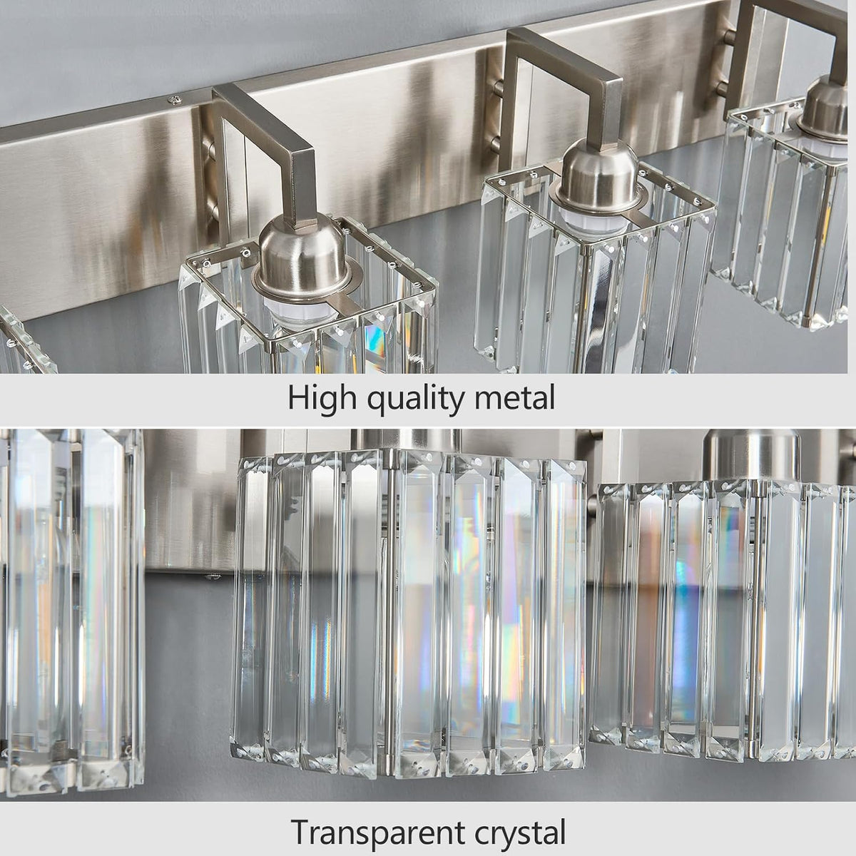 Modern Bathroom Vanity Light 4-Lights Brushed Nickel Vanity Light Crystal Wal...