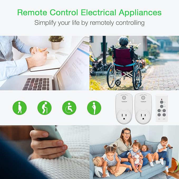 2 Pack Remote Control Outlet, TESSAN Wireless Electrical Plug Switch
