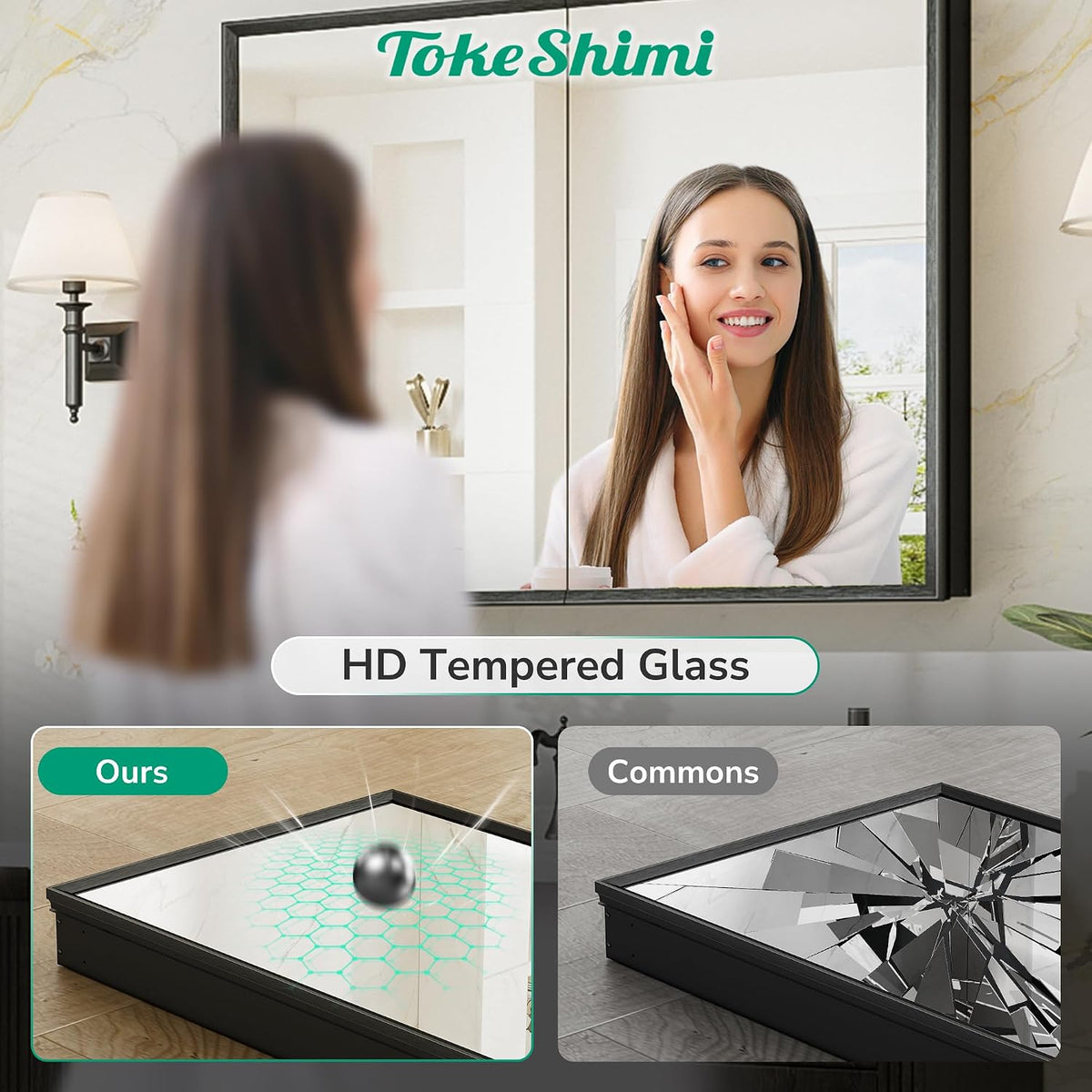 TokeShimi 14 x 18 Recessed Medicine Cabinet, Assembly Required, Black Bathroo...