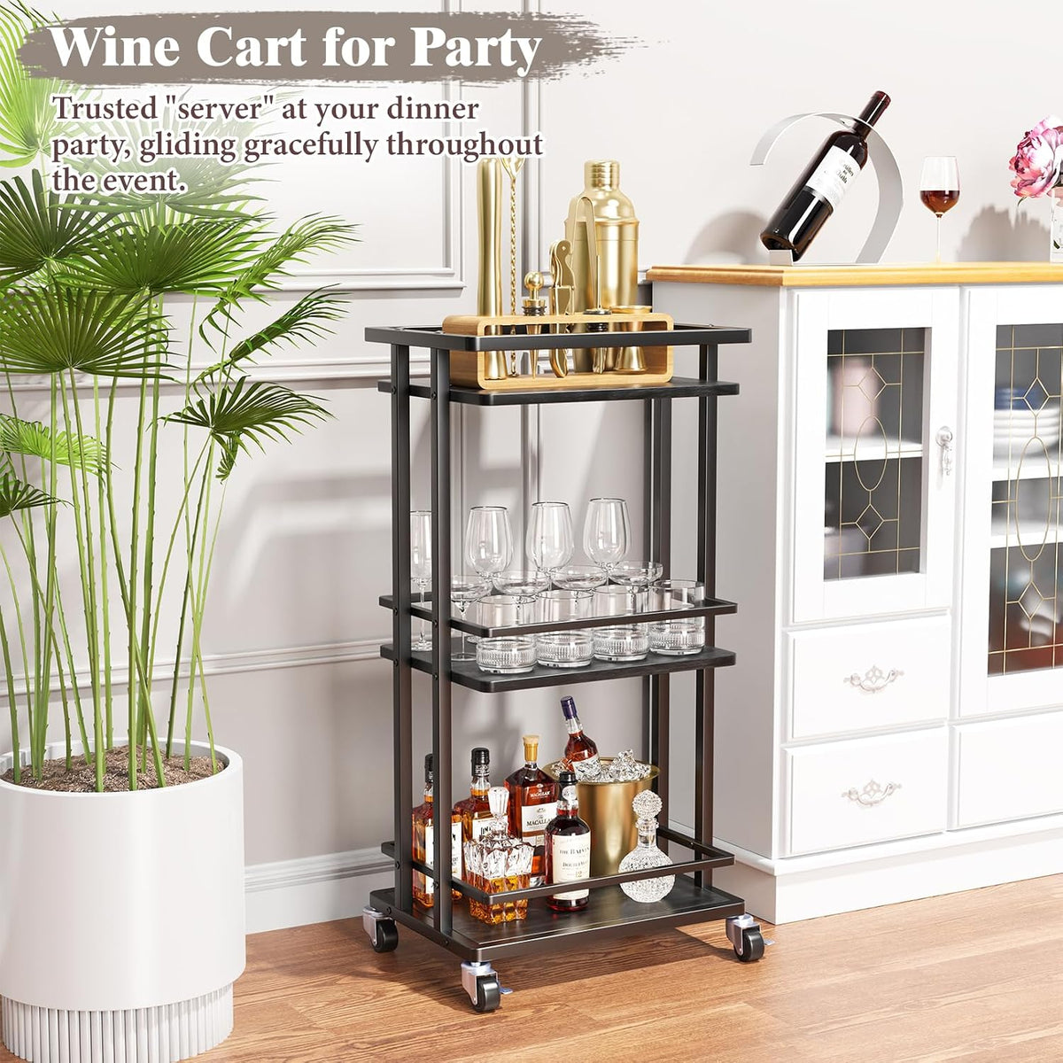 OKZEST 3-Tier Bar Cart for Home, Mini Rolling Liquor Cabinet & Serving Cart