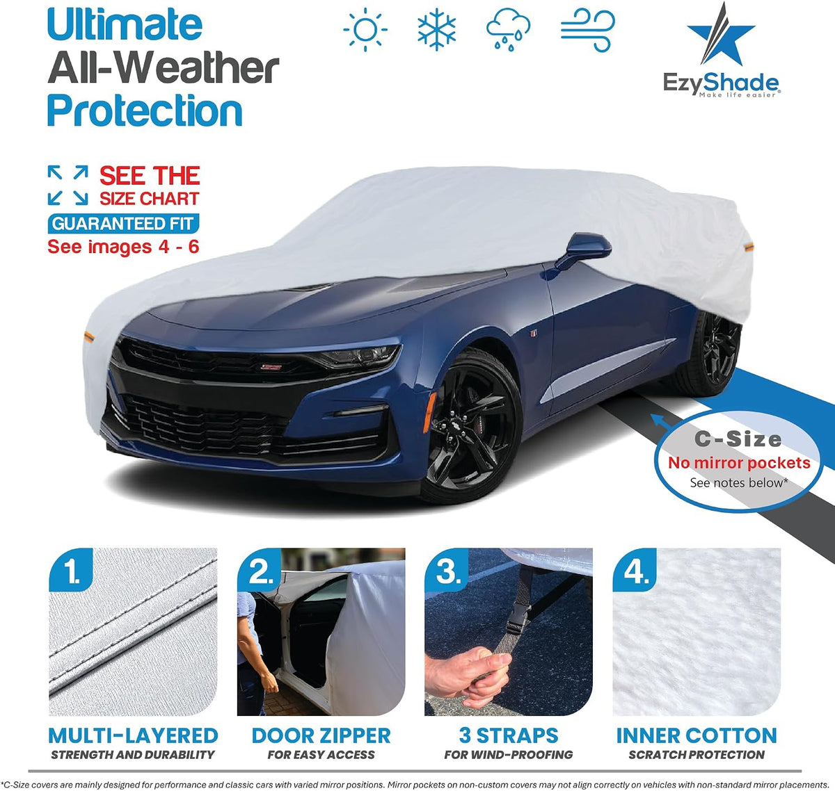 EzyShade Sports Car Cover Waterproof All Weather. See Size-Chart. Size C6