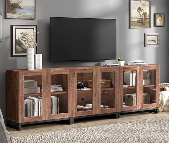 WAMPAT Modern TV Stand with Glass Doors