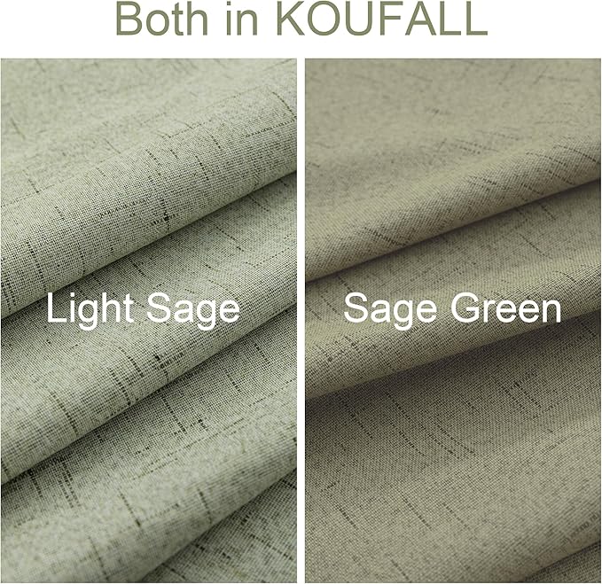 KOUFALL Extra Long 108 Inch Curtains Linen Blackout, Sage Green Thermal Heat