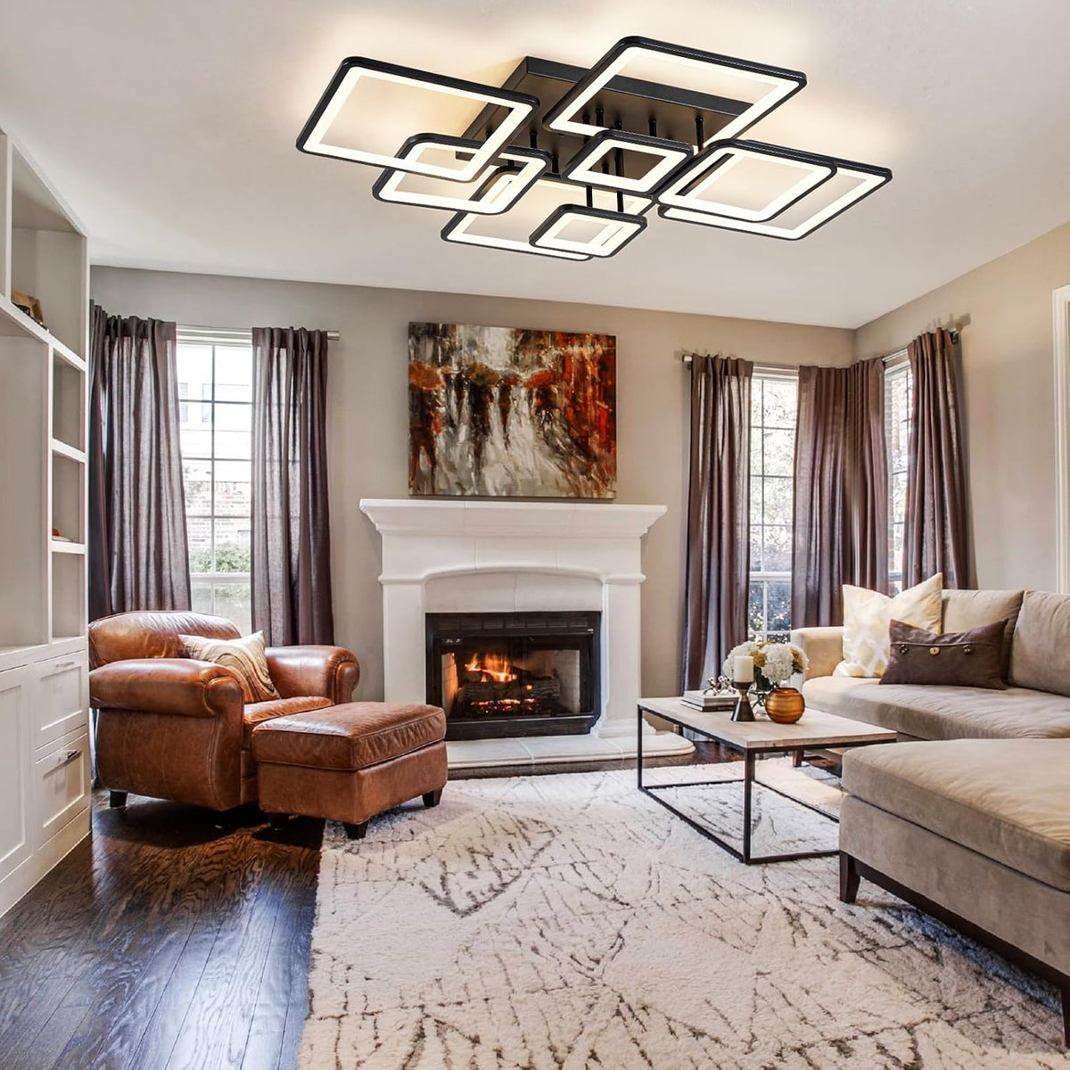 Shine LUEST Modern LED Ceiling Light, Dimmable LED Chandelier Black Flush Mou...