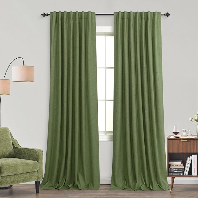 KOUFALL 92 Inch Blackout Curtains, Boho Olive Green Pleated Curtains