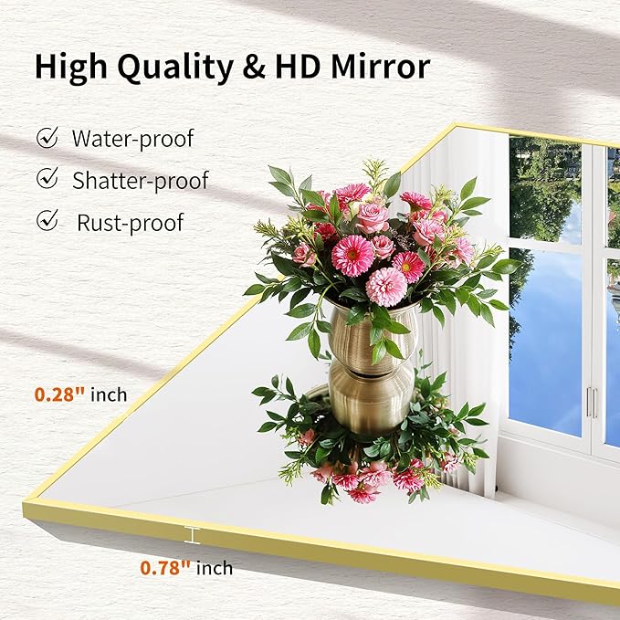 Gold Bathroom Mirror for Wall, 18x24 Inch Rectangle Mirror