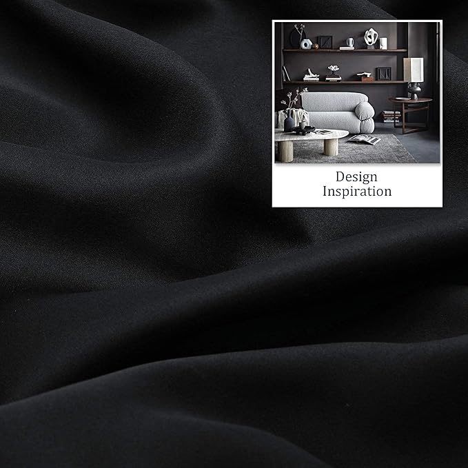 DUALIFE Black Blackout Curtain for Living Room 84 Inch Length Solid Energy (S...