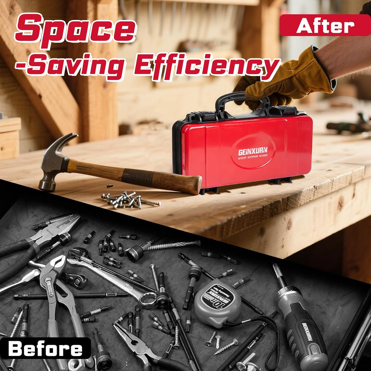 Geinxurn 3 Pieces Metal 11 Inches Steel Tool Organizer Portable Toolbox Red, ...