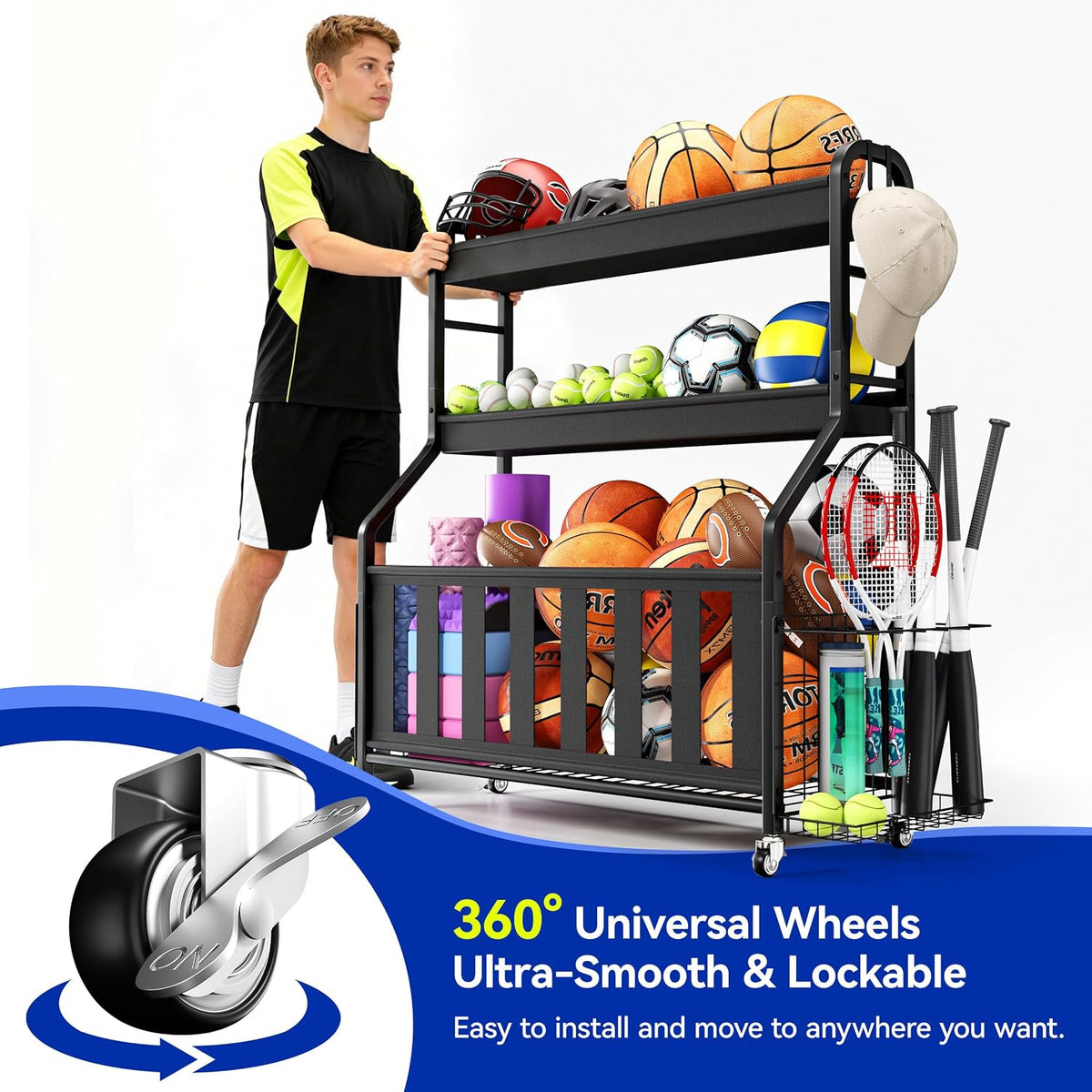 Sports Equipment Organizer, Large Capacity Garage Ball Storage Rack