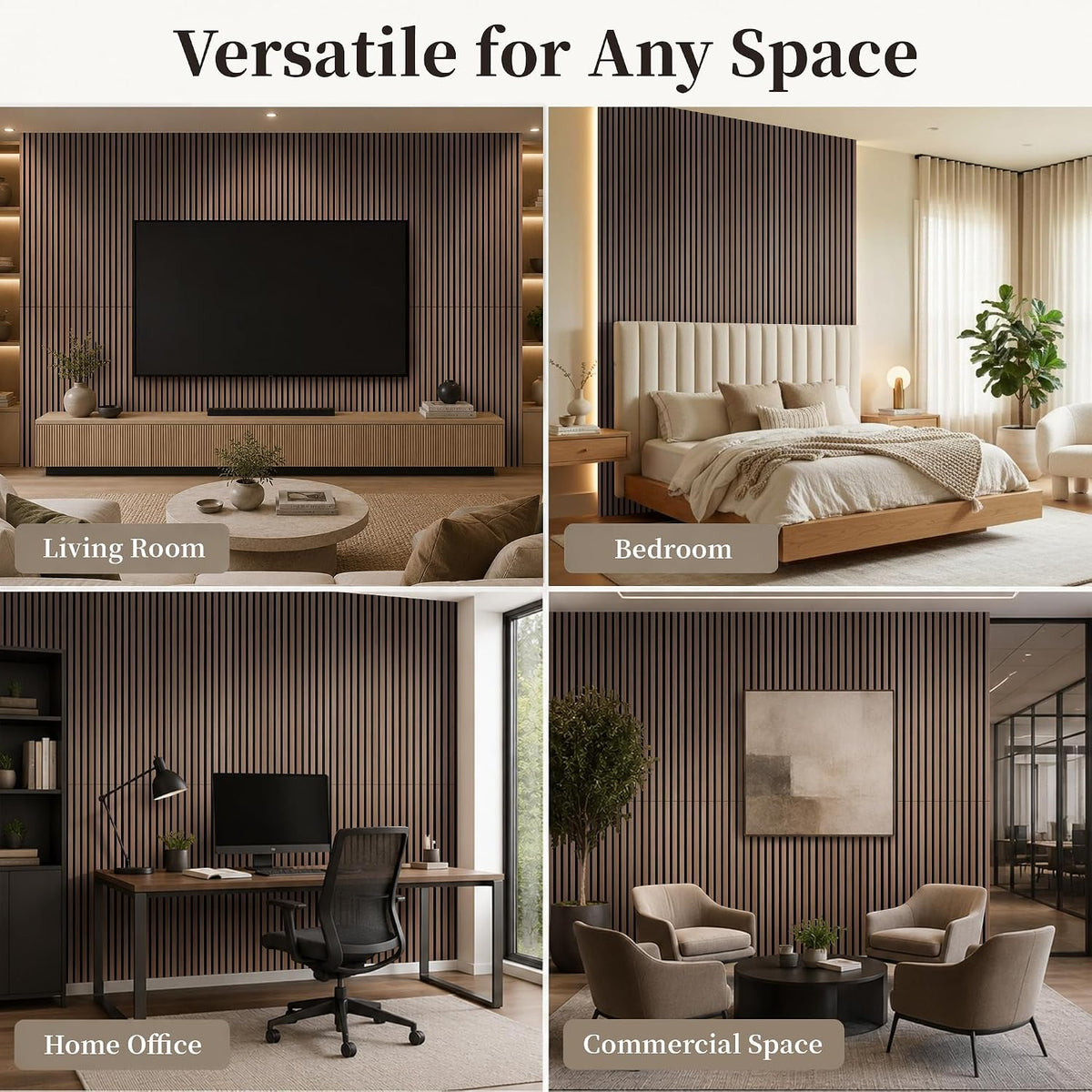 Acoustic Wood Slat Wall Panels, 4-Piece 47.2"x23.6" 31ft², 3D Flute...