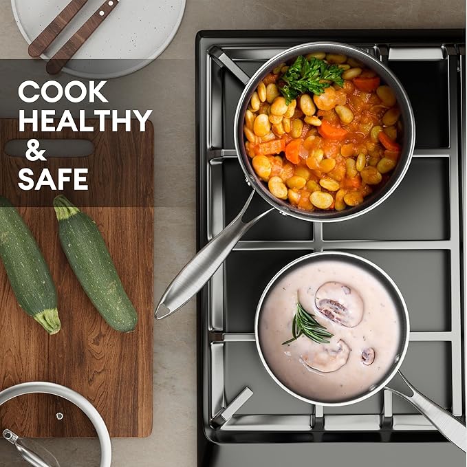 COOKER KING 2 Quart Stainless Steel Saucepan, Nonstick Sauce Pan, Ceramic Suce