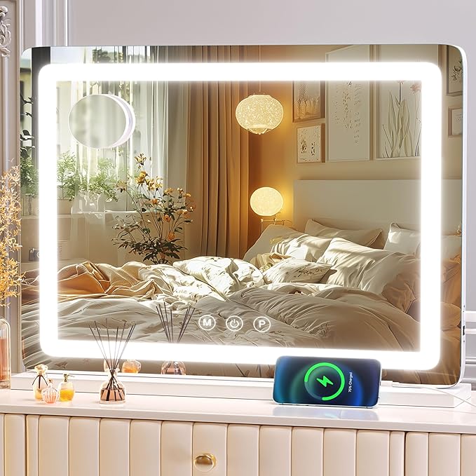 Makeup Vanity Mirror 24" x 19" Large LED Makeup Mirror, Desk Mirorr