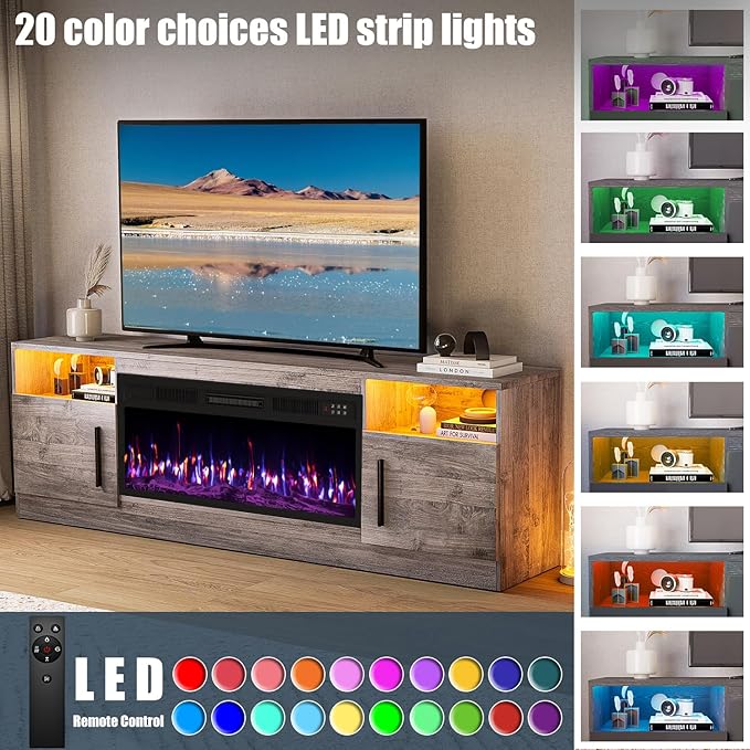 VITESSE TV Stand with 36" inch Electric Fireplace Up to 80" TVs, LE...