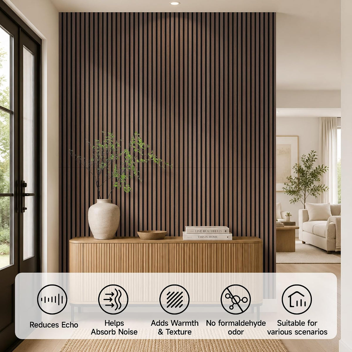 Acoustic Wood Slat Wall Panels, 4-Piece 47.2"x23.6" 31ft², 3D Flute...