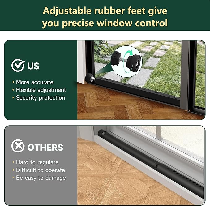 WooFog Adjustable Window Security Bars Vertical, Heavy Duty Sliding Patio Gla...