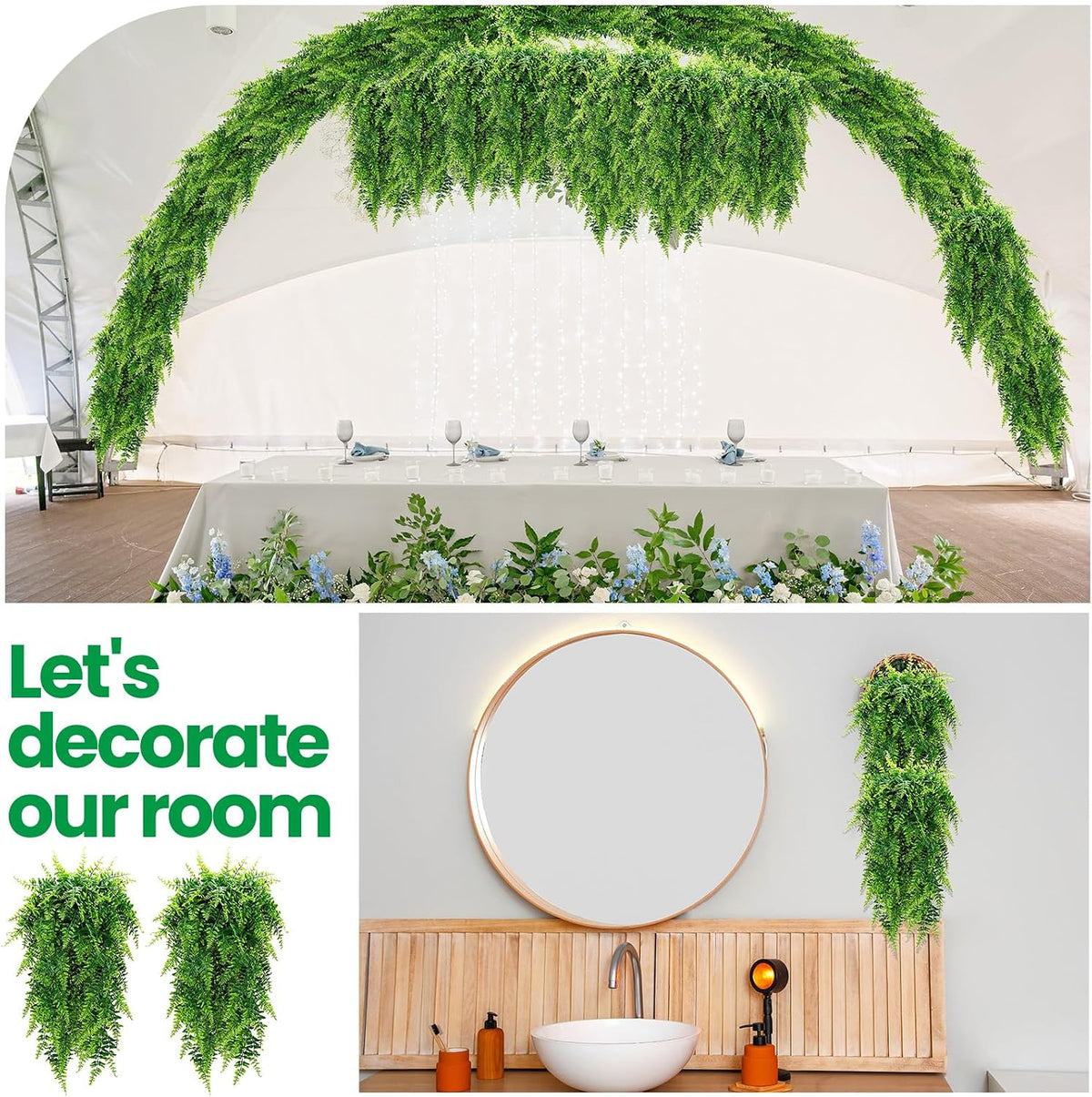 20 Pcs Artificial Hanging Plants Boston Ferns 32 Inch Plastic