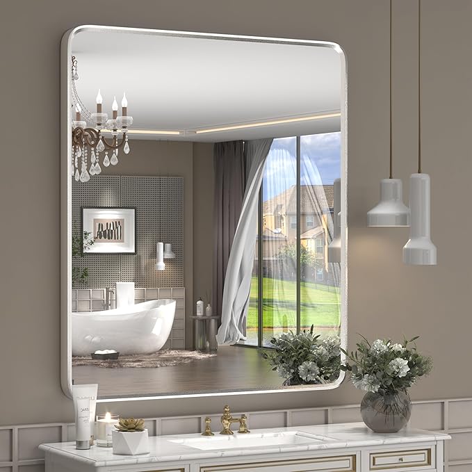 28x32 Inch Silver Framed Mirror, Shatterproof