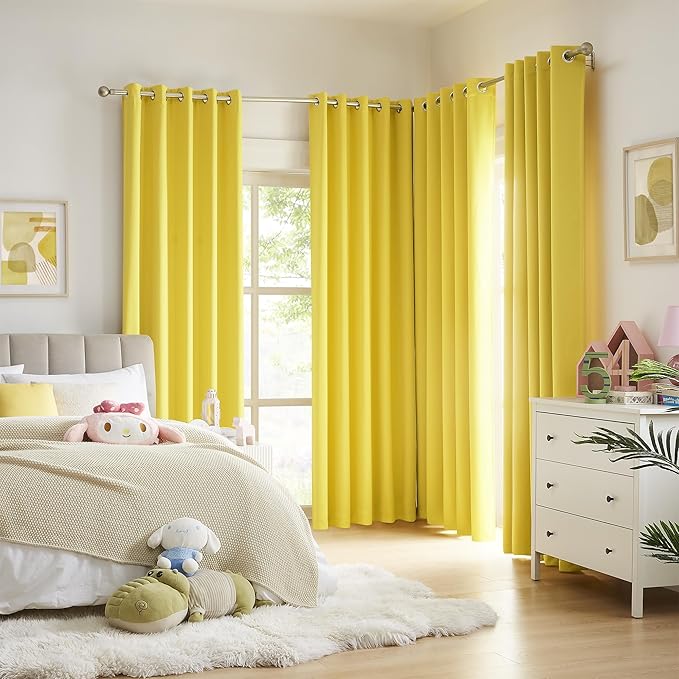 DUALIFE 120 Inch Length Extra Long Yellow Illuminating Blackout Curtain