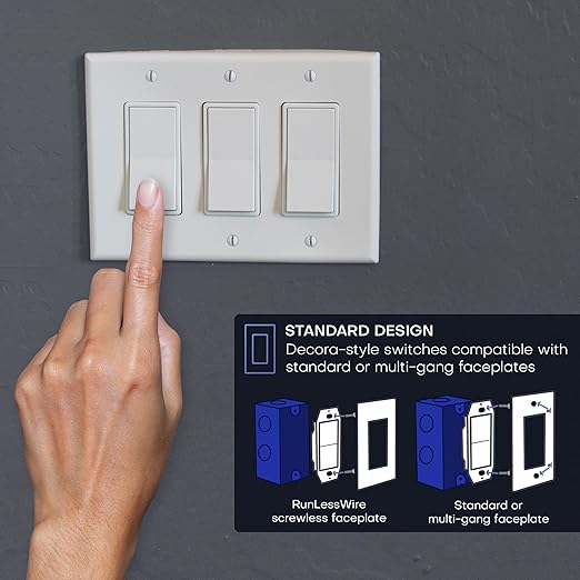 RunLessWire 4-Way Battery-Free DIY Wireless Light Switch Kit 150ft RF Range