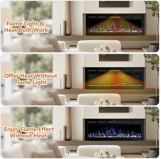 50" WiFi Electric Fireplace Inserts, Recessed and Wall Mounted Fireplace...