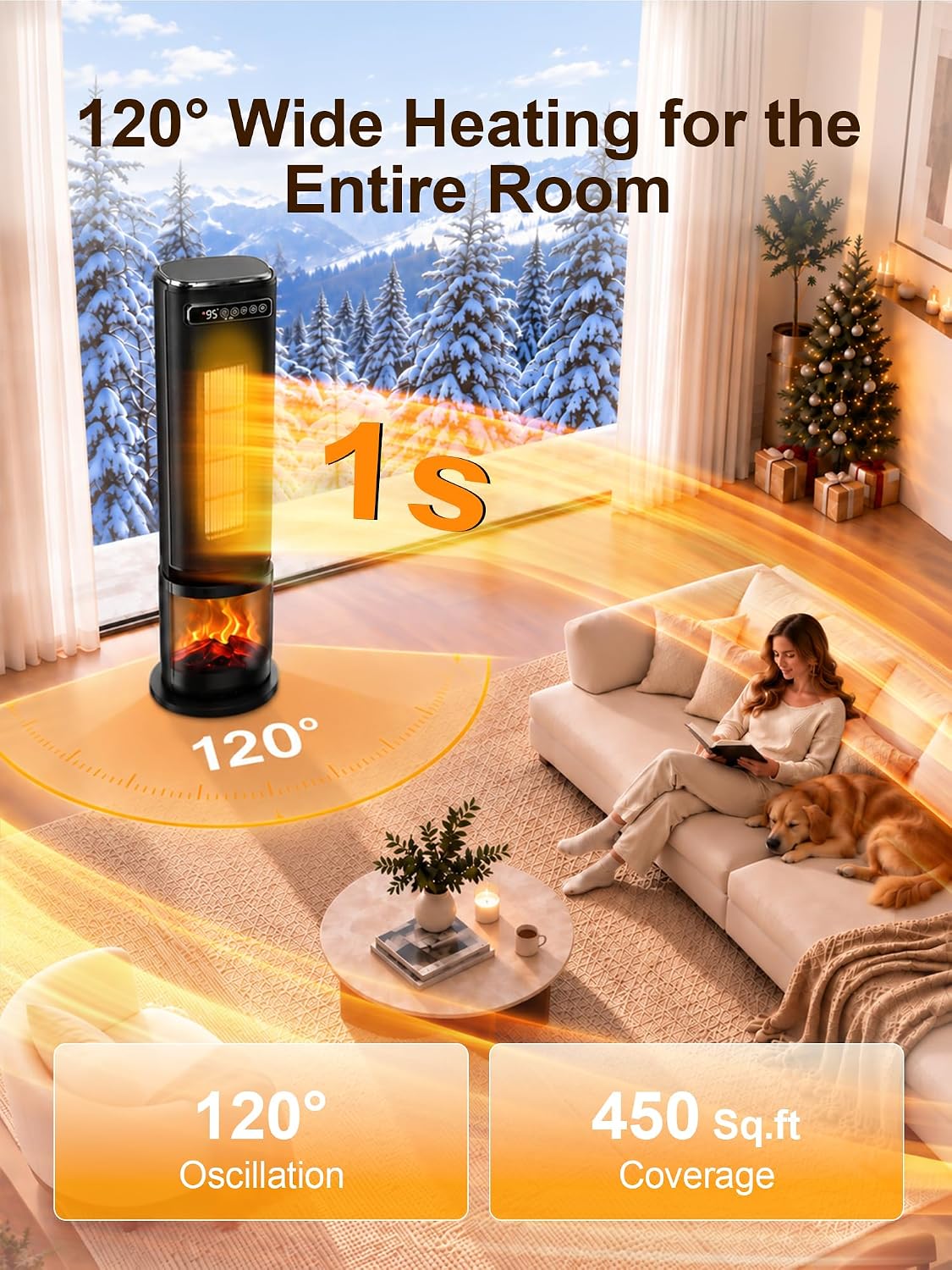 Uthfy 33'' Space Heaters for Indoor Use, 1500W Electric Heaters, 3D F...