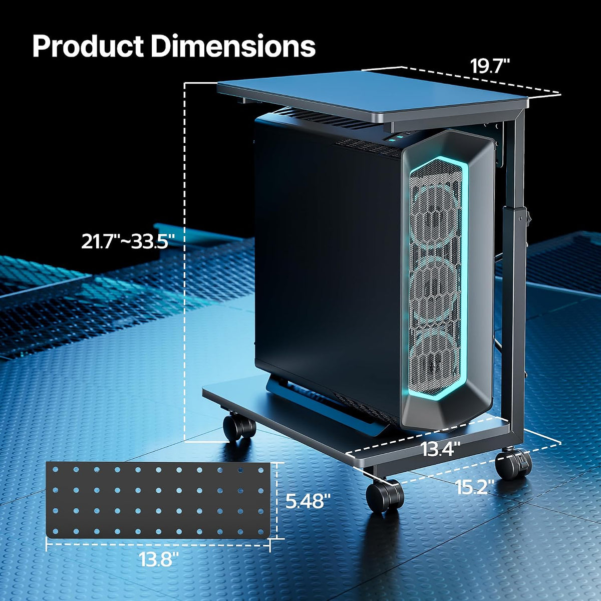 ARES WING Height Adjustable Computer Tower Stand Fits 21.7"-33.5"