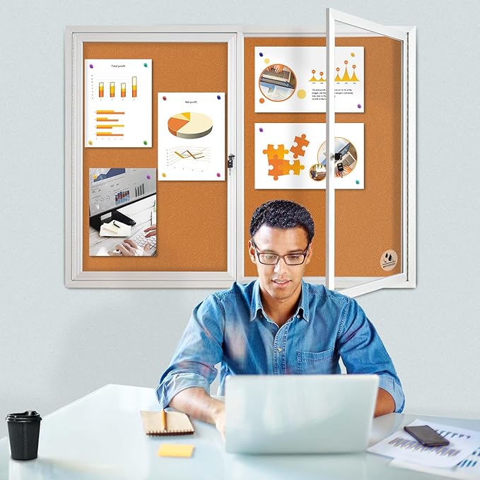Lockable Outdoor Enclosed Bulletin Board, Weatherproof Cork Noticeboard