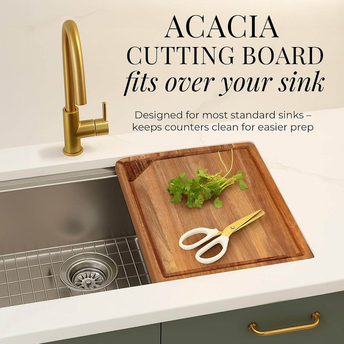 Styled Settings Wooden Cutting Board Set with Holder, 4-Piece, Gold