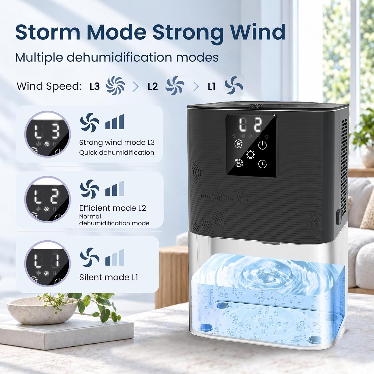 MTOX Dehumidifier for Home, 1000 Sq Ft, 3L Water Tank with Auto Shut-Off