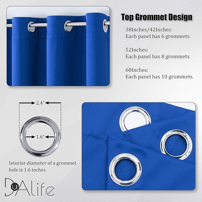DUALIFE Royal Blue Blackout Curtains 84 inch Length Solid Energy Efficient Room