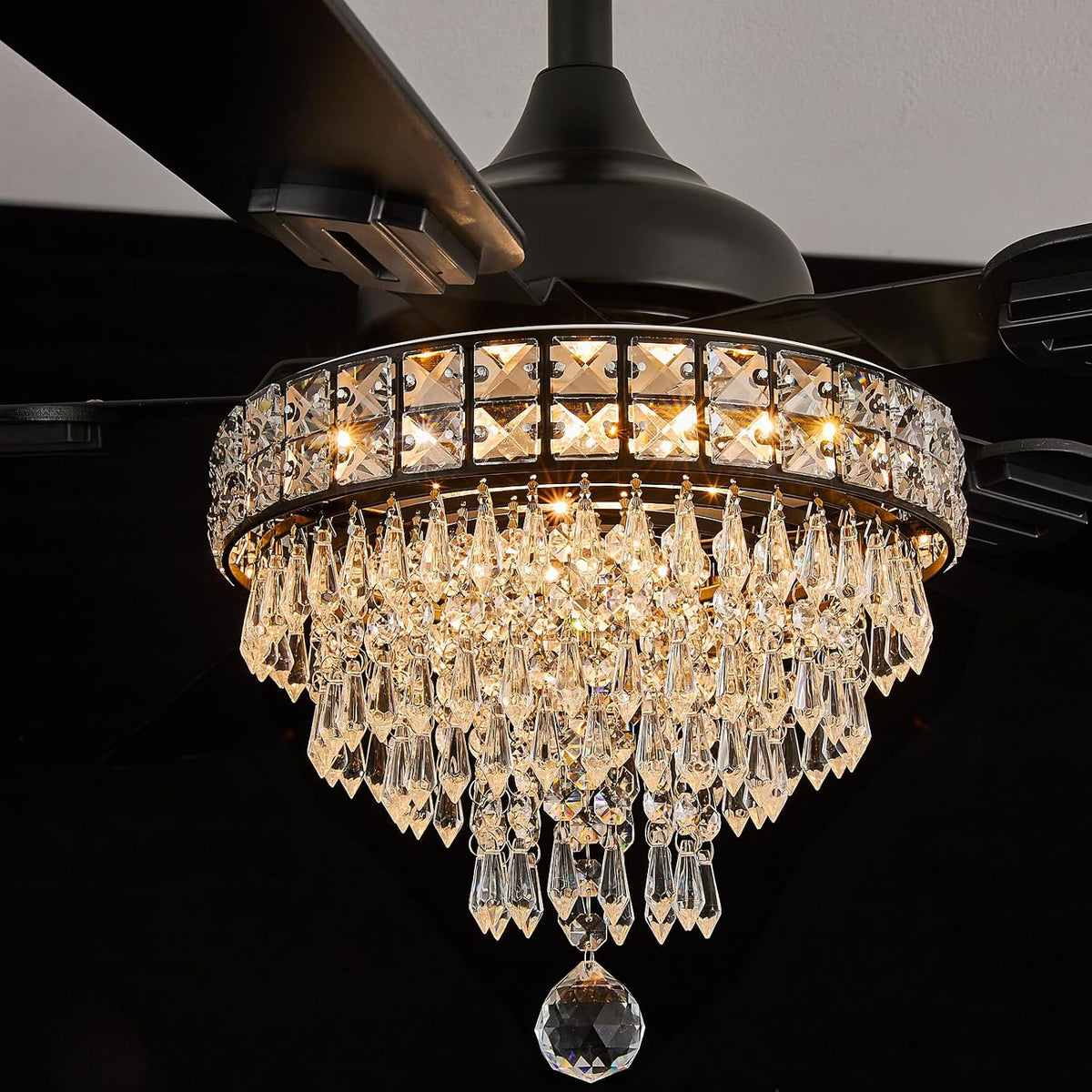 52" Crystal Chandelier Ceiling Fan with Lights - (Glam, Black)