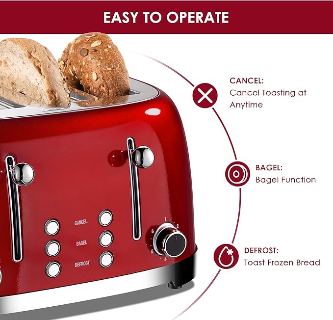Roter Mond 4 Slice Toaster Retro Stainless Steel