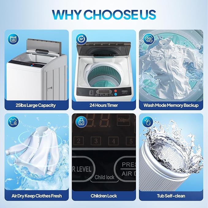 ROVSUN 1.8CuFt Portable Clothes Dryer and 25LBS Full-Automatic Washing Machine