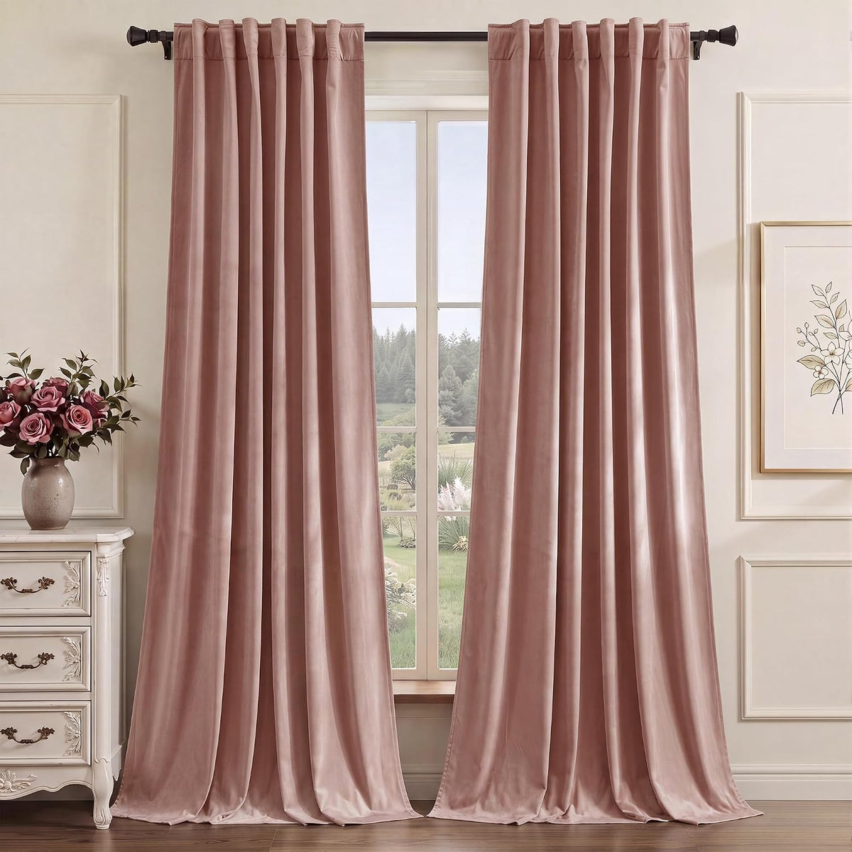 Pink Girls Bedroom Velvet Curtains 90 Inch Length 2 Panels | Romantic Blush P...