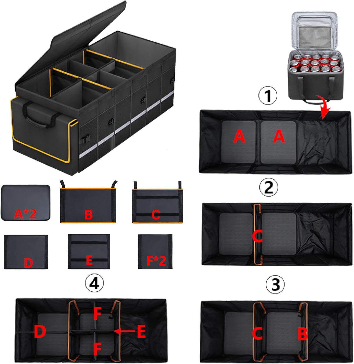 Car Trunk Organizer and Storage with Lid & Removable Leakproof Cooler Bag...