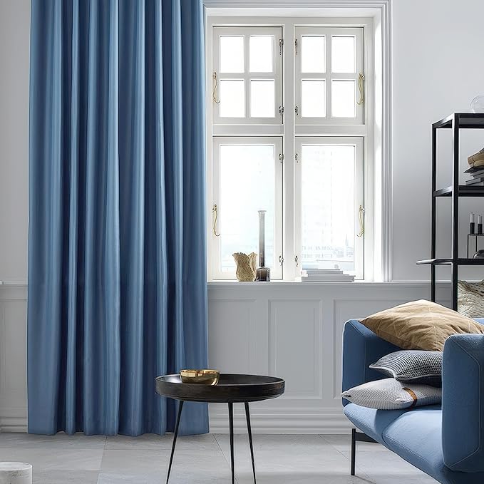 FMFUNCTEX Velvet Blackout Curtains Blue Thermal Insulated Curtains