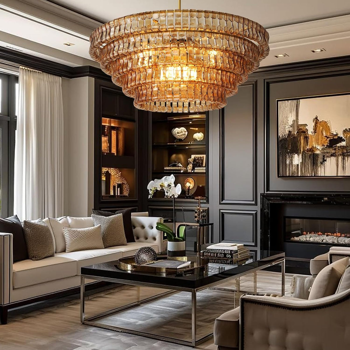 YIOSI Large Chandelier, 48" Gold Chandelier for Dining Room, 8-Light Rou...