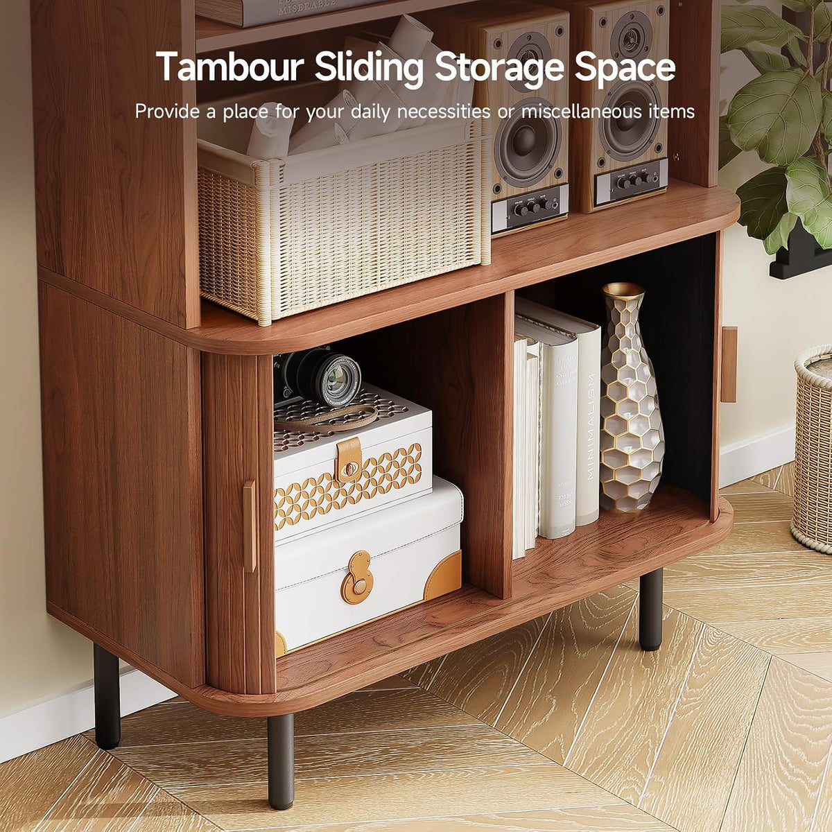 ONBRILL 71" T Bookshelf with Sliding Door, 31.5" W Bookcase Storage...