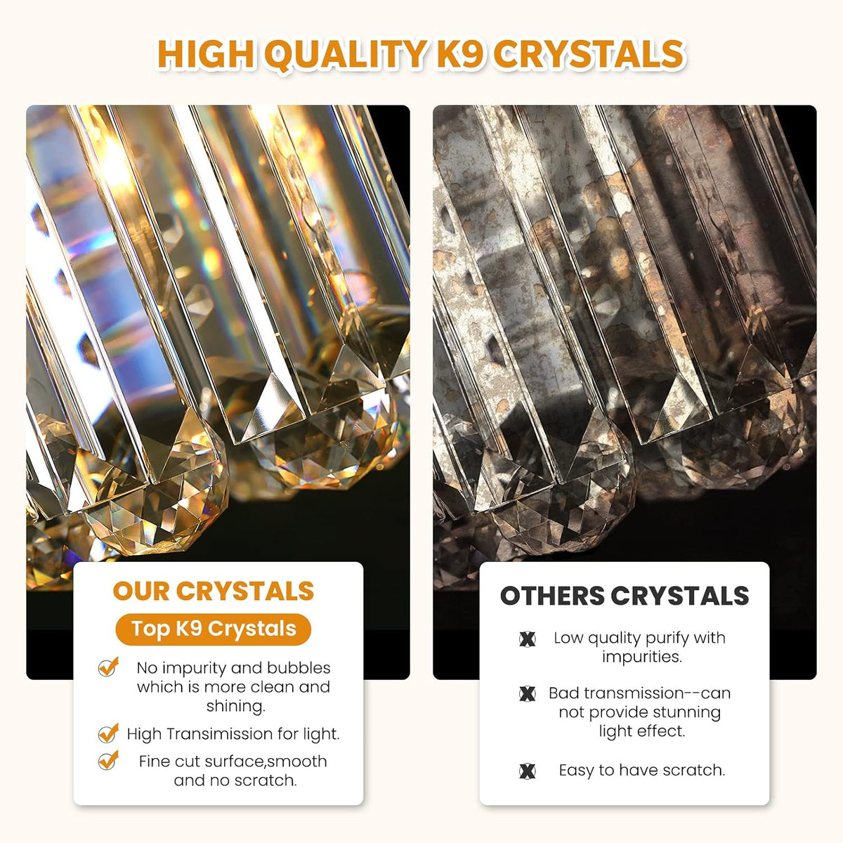 7PM Rectangle K9 Crystal Chandelier Modern Rectangular Pendant Lighting Fixtu...