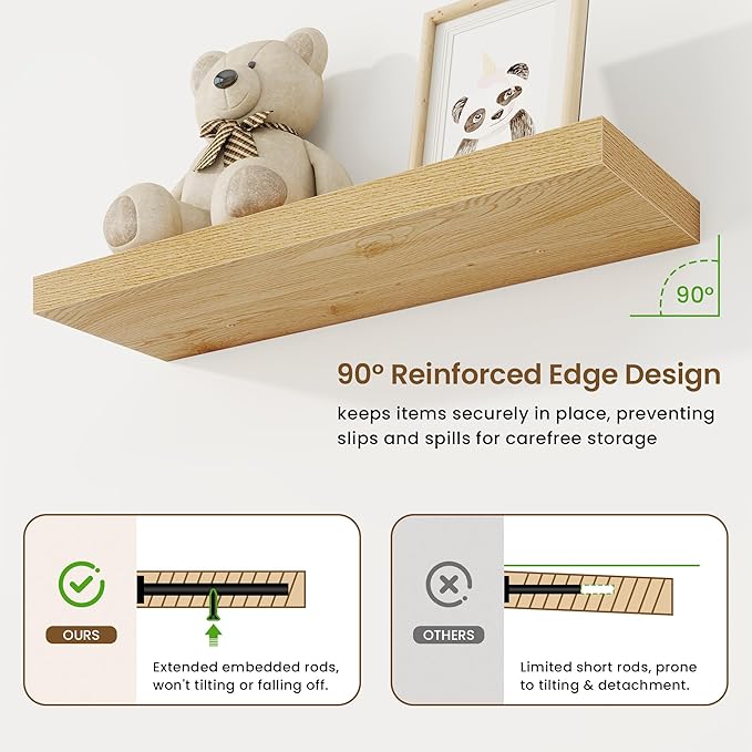 30in Floating Shelves for Wall, 2 Pack Long Wall Mounted Engineered Wood Shelves