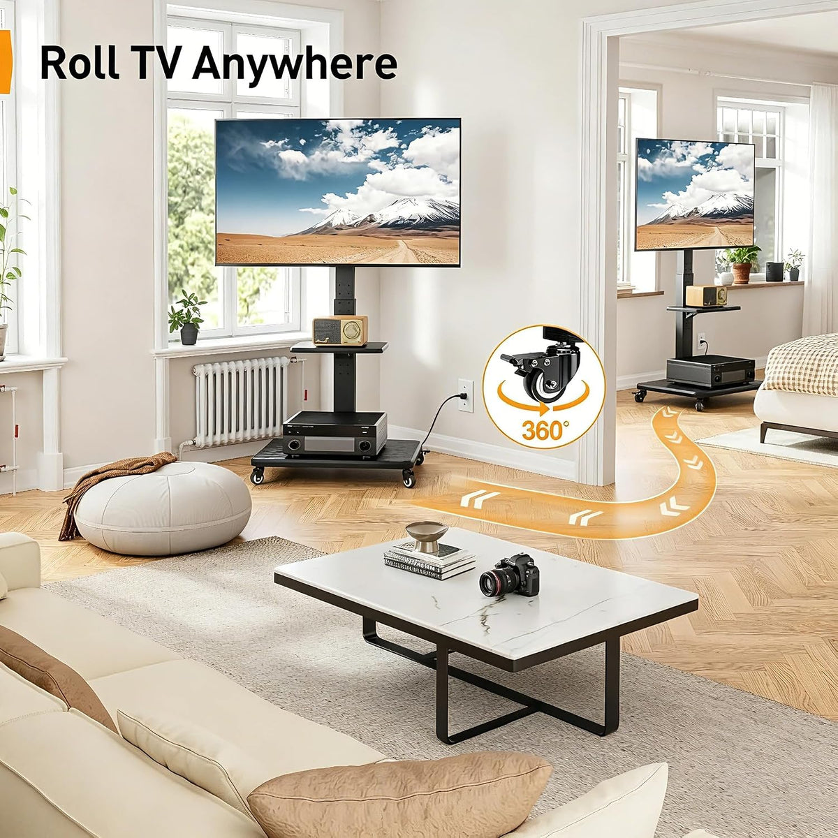 Perlegear Mobile TV Stand with Power Outlet, Tilt & Swivel Rolling TV Sta...