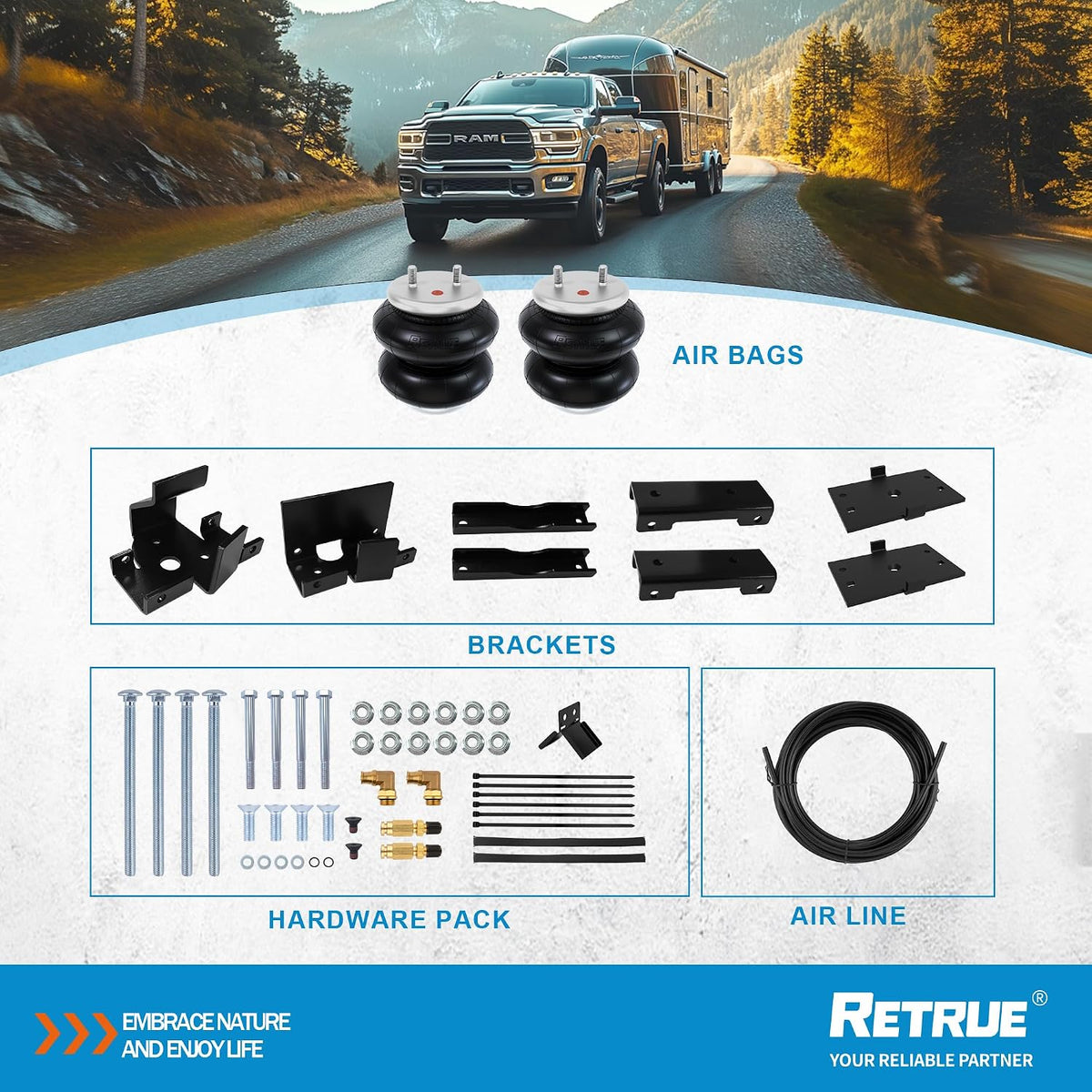 RETRUE Rear Air Bags Suspension Kit for 2014-2026 RAM 2500
